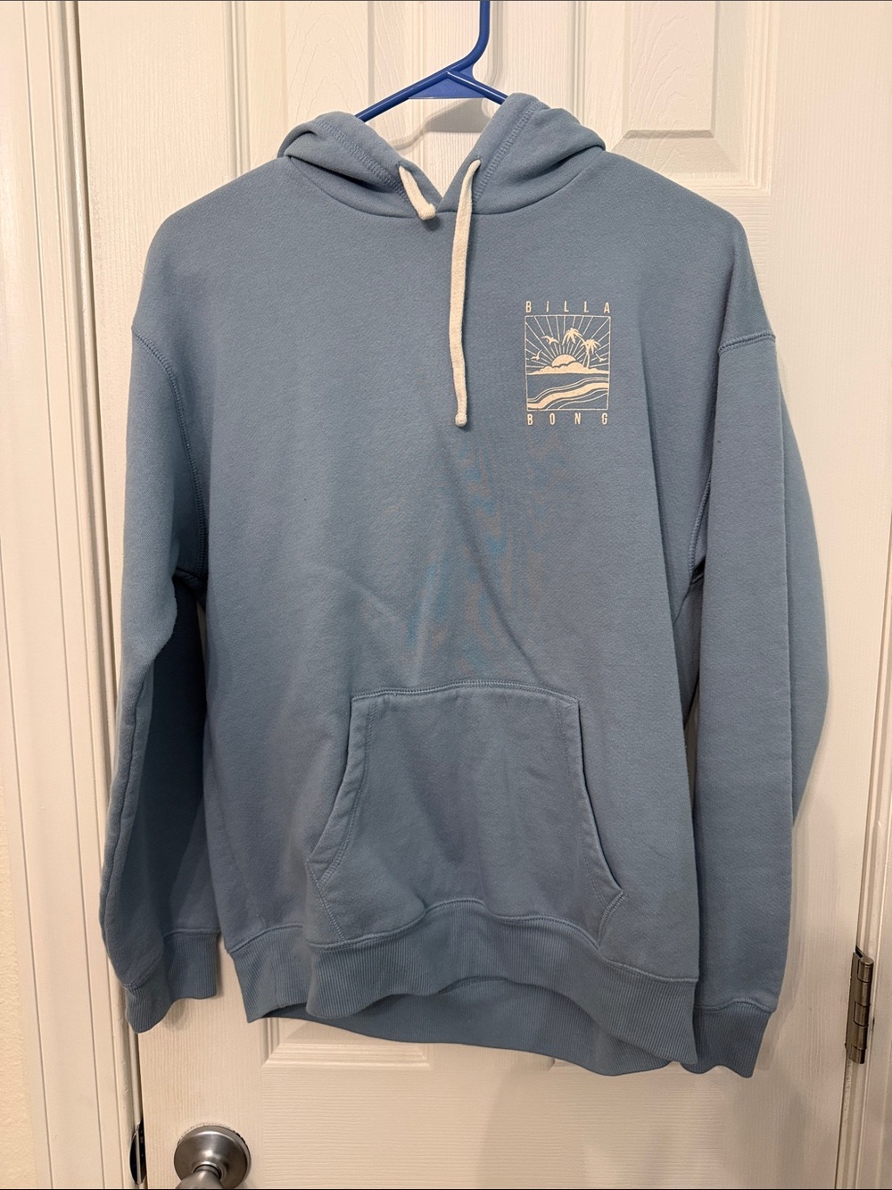 Billabong Light Blue Crewneck Hoodie with Chest Graphic